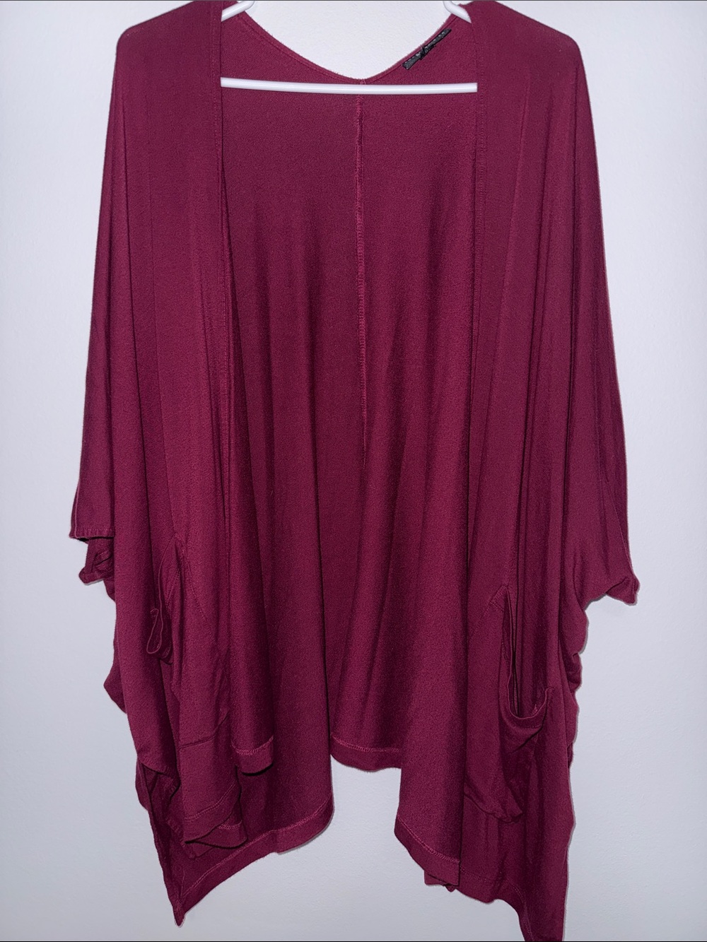 Susan Graver Draped Open-Front Cardigan in Wine